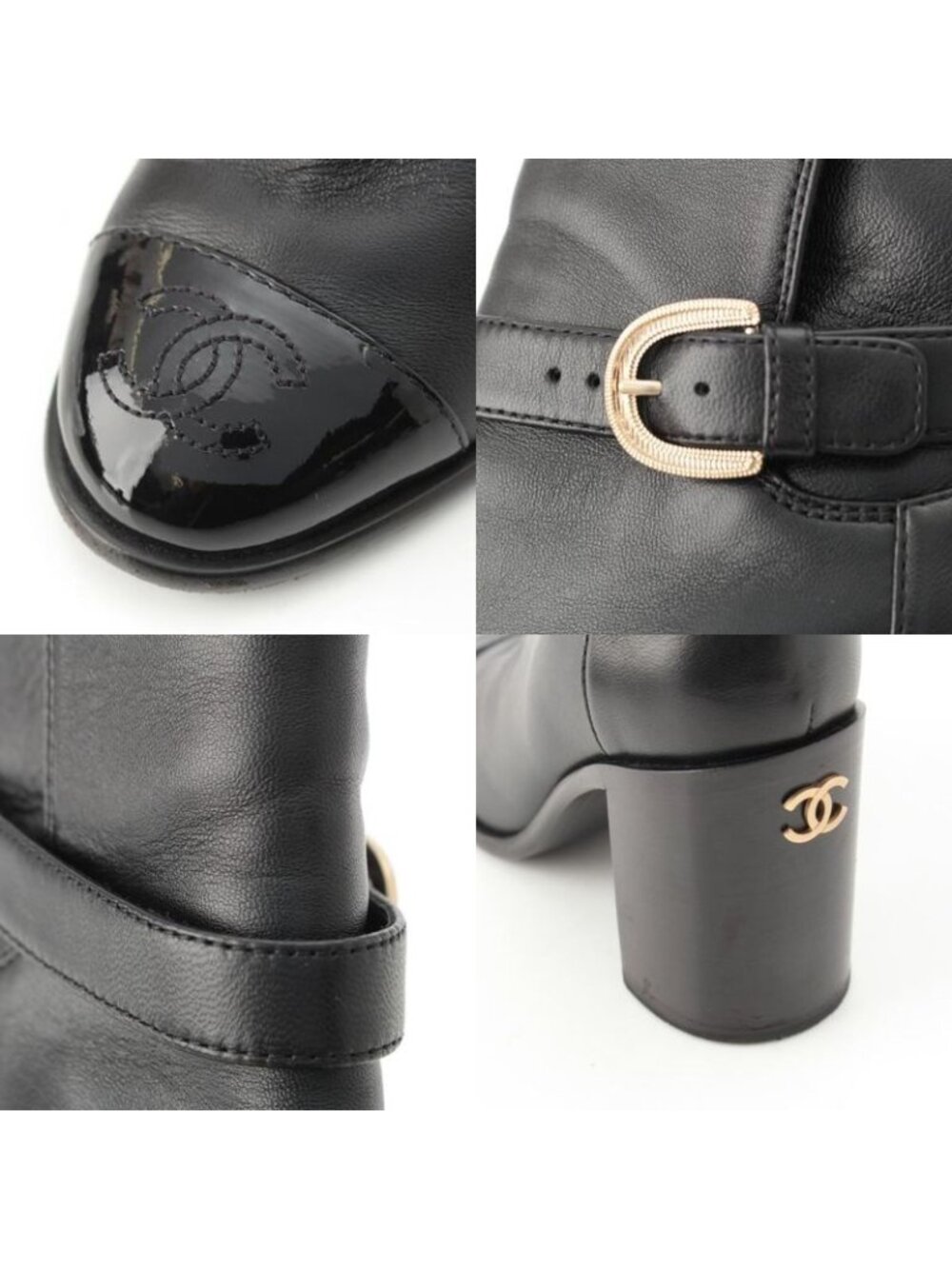 Chanel Leather CC Logo Belted Boots Black 35 2 1 - Picture 9 of 10